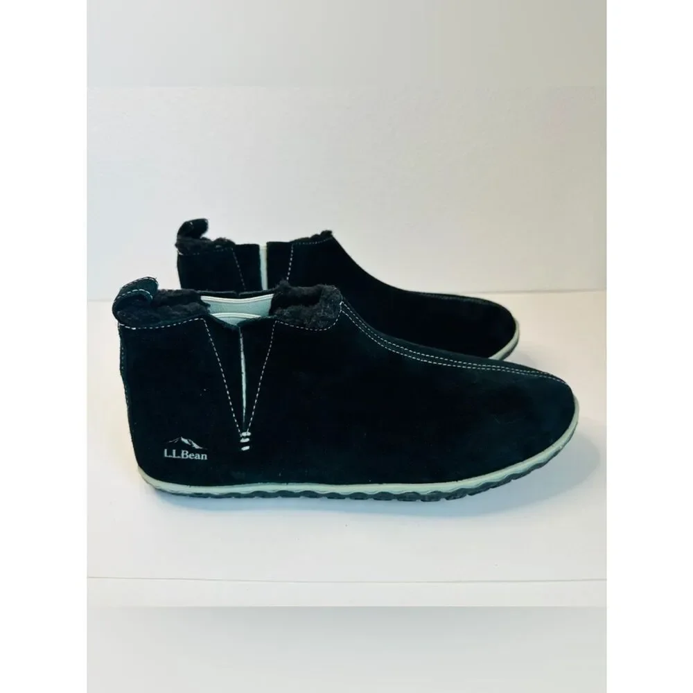 LL Bean Black Suede Sherpa Lined Booties Size 10